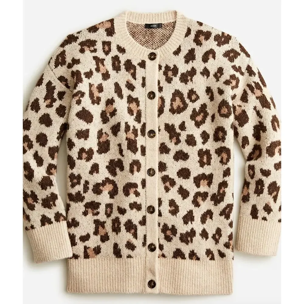 J. Crew Oversized Cardigan Sweater in Leopard Print BJ572 Size S